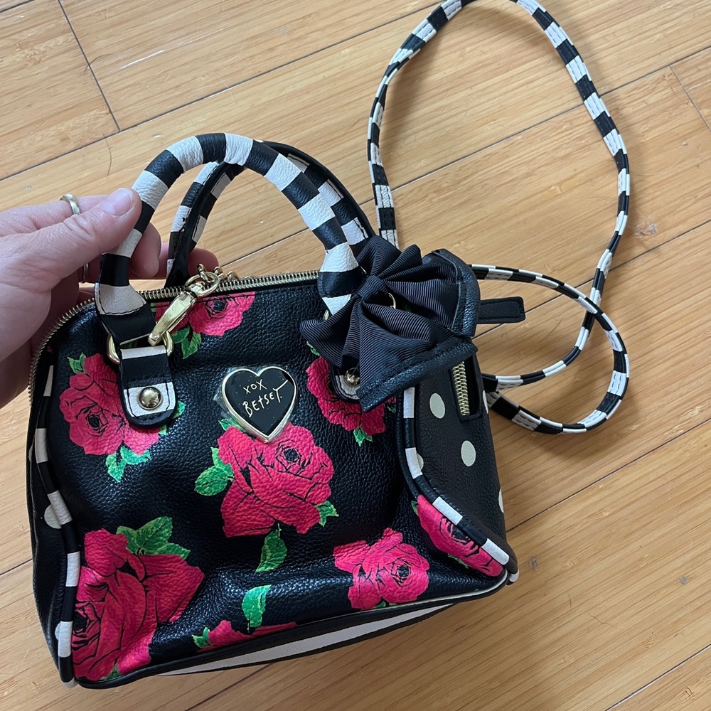Betsy Johnson Black Floral Mini Bag